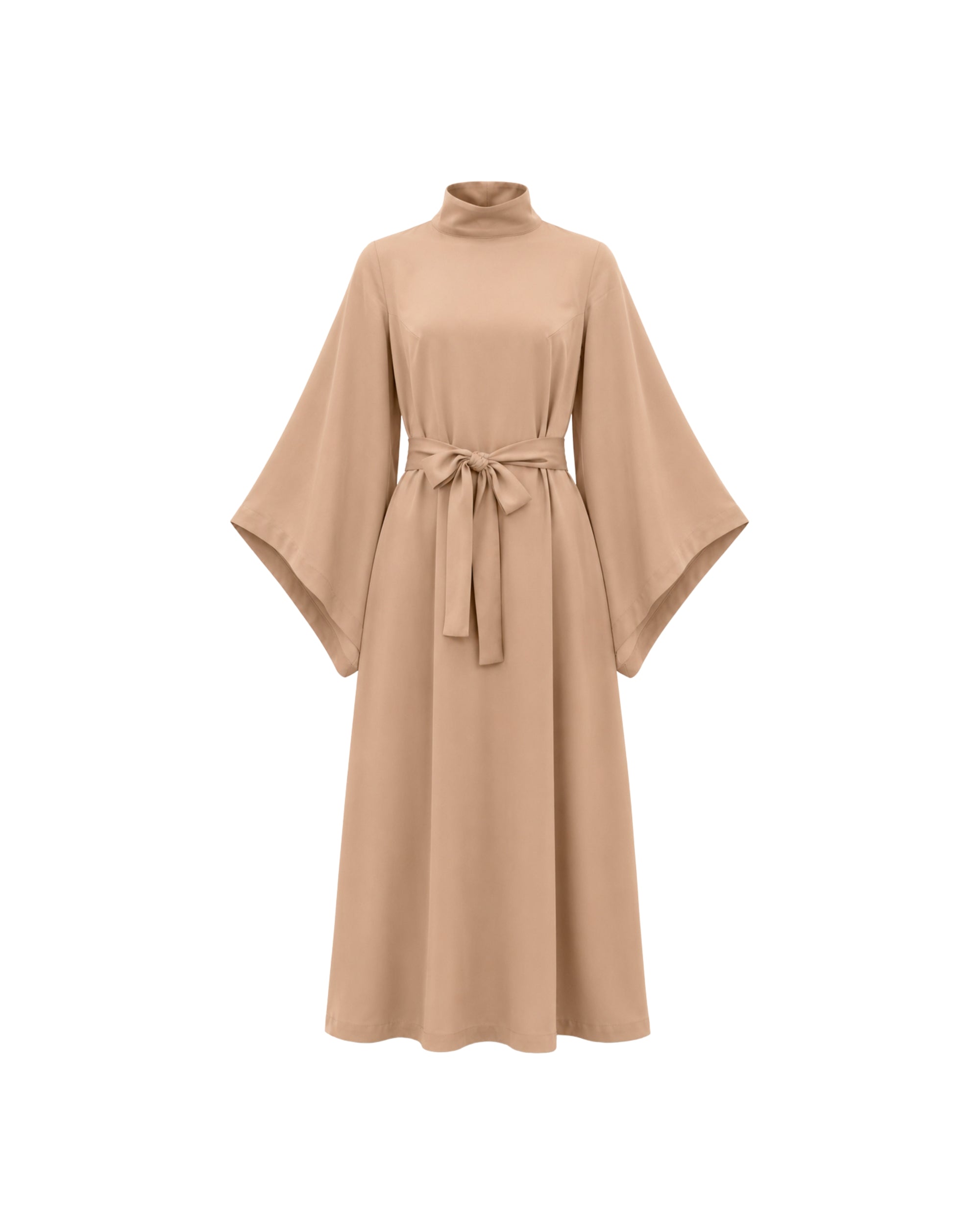 Beige dress with wide sleeves on a white background