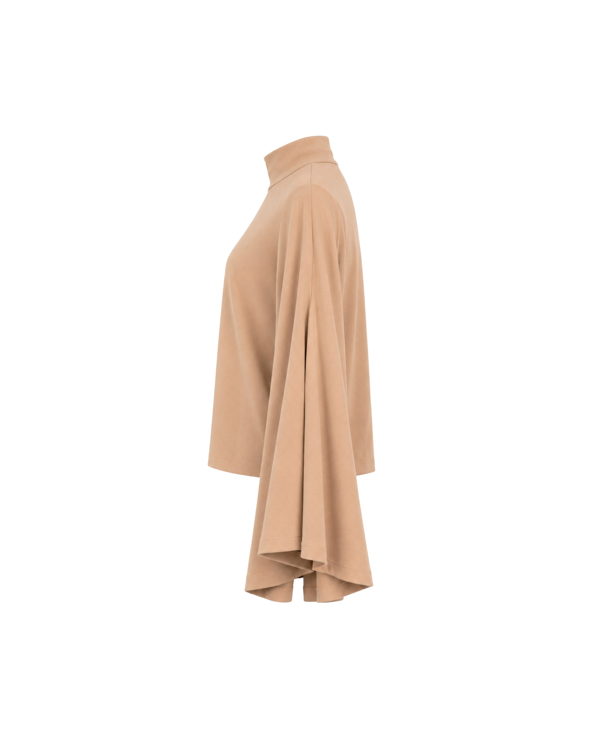 Beige turtleneck top on a white background