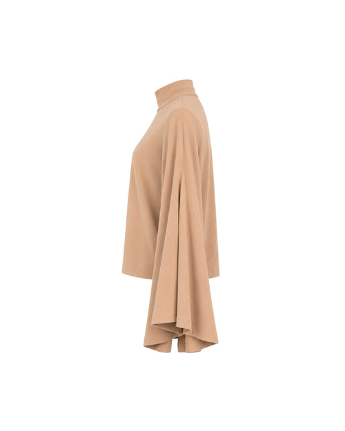 Beige turtleneck top on a white background