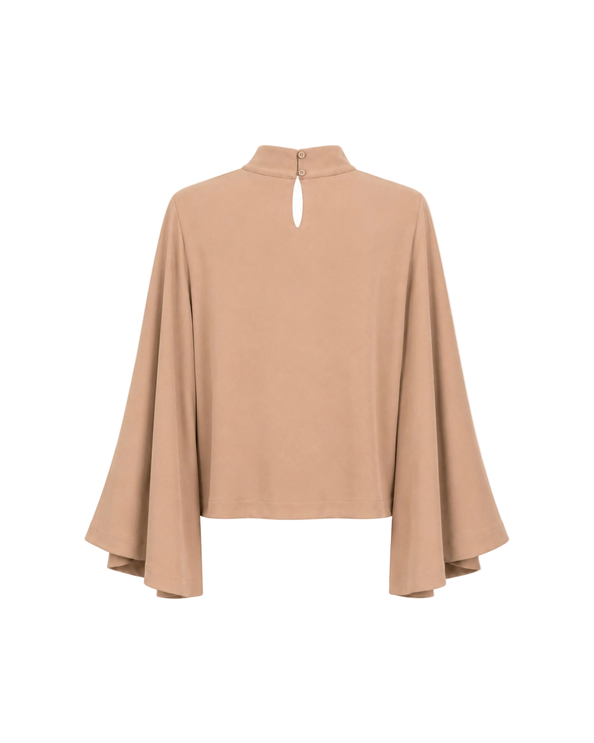 Beige turtleneck top on a white background